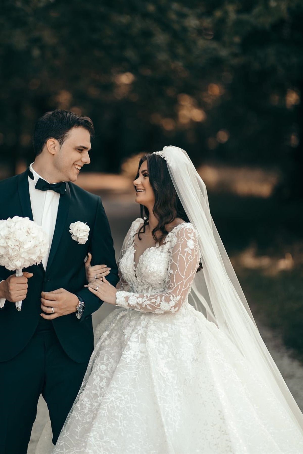 White Sweetheart A-line Long Sleeves Wedding Dress With Lace-misshow.com