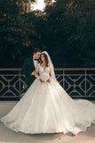 White Sweetheart A-line Long Sleeves Wedding Dress With Lace