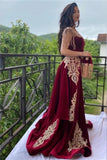 Wine red evening dresses long | Velvet evening wear-misshow.com