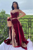 Wine red evening dresses long | Velvet evening wear-misshow.com