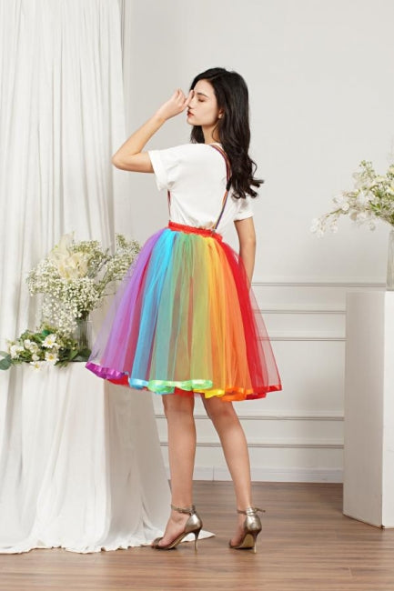 Women Rainbow Tutu Skirt Layered Tulle Skirt Girls Colorful Halloween misshow.com Women Rainbow Tutu Skirt Layered Tulle Skirt Girls Colorful Halloween misshow.com