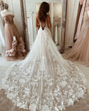 Wonderful Spaghetti Straps Appliques Tulle A-Line Wedding Dresses-misshow.com