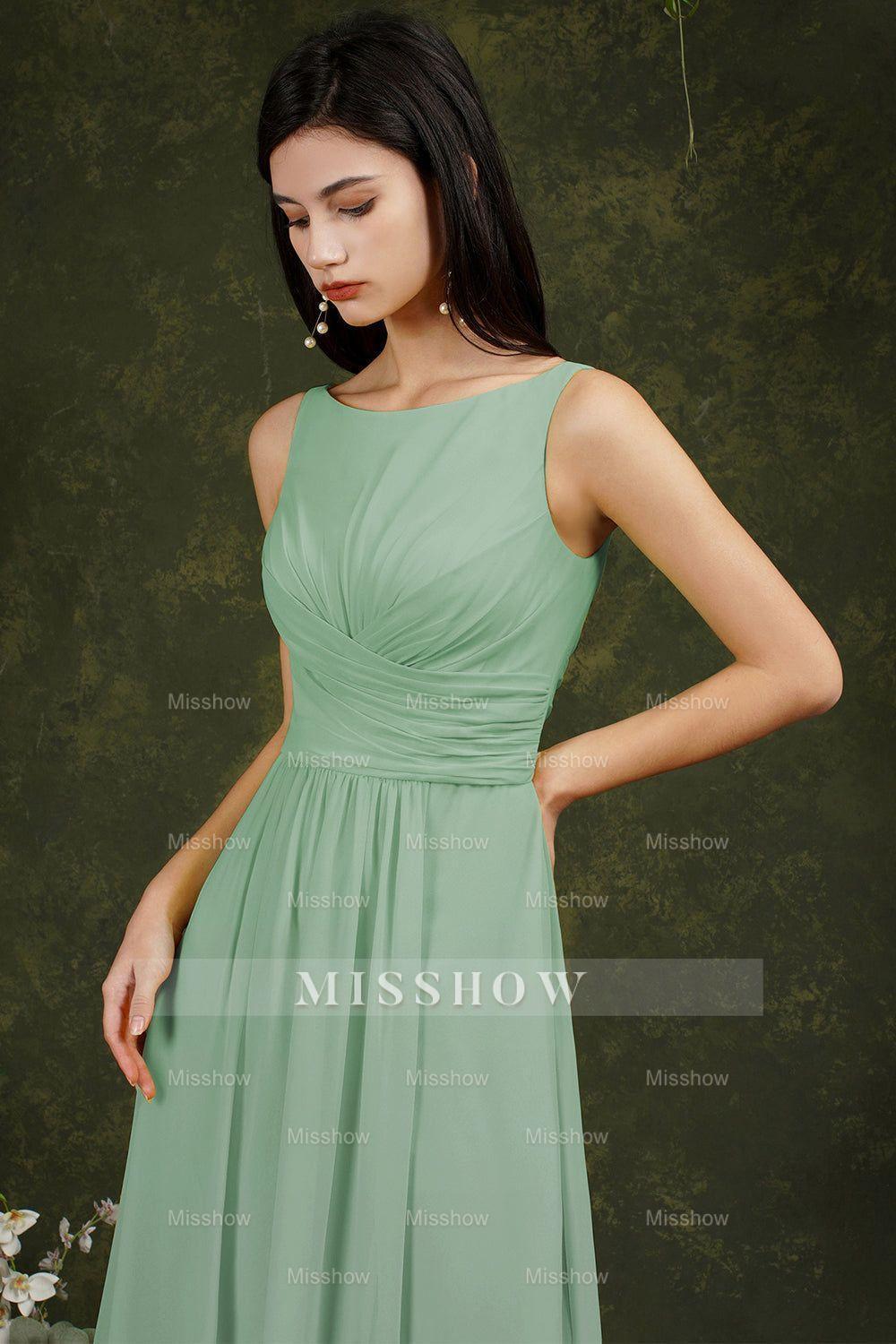 Yellow Bateau A-Line Chiffon Ruffles Split Floor-length Bridesmaid Dress With Pockets Yellow Bateau A-Line Chiffon Ruffles Split Floor-length Bridesmaid Dress With Pockets