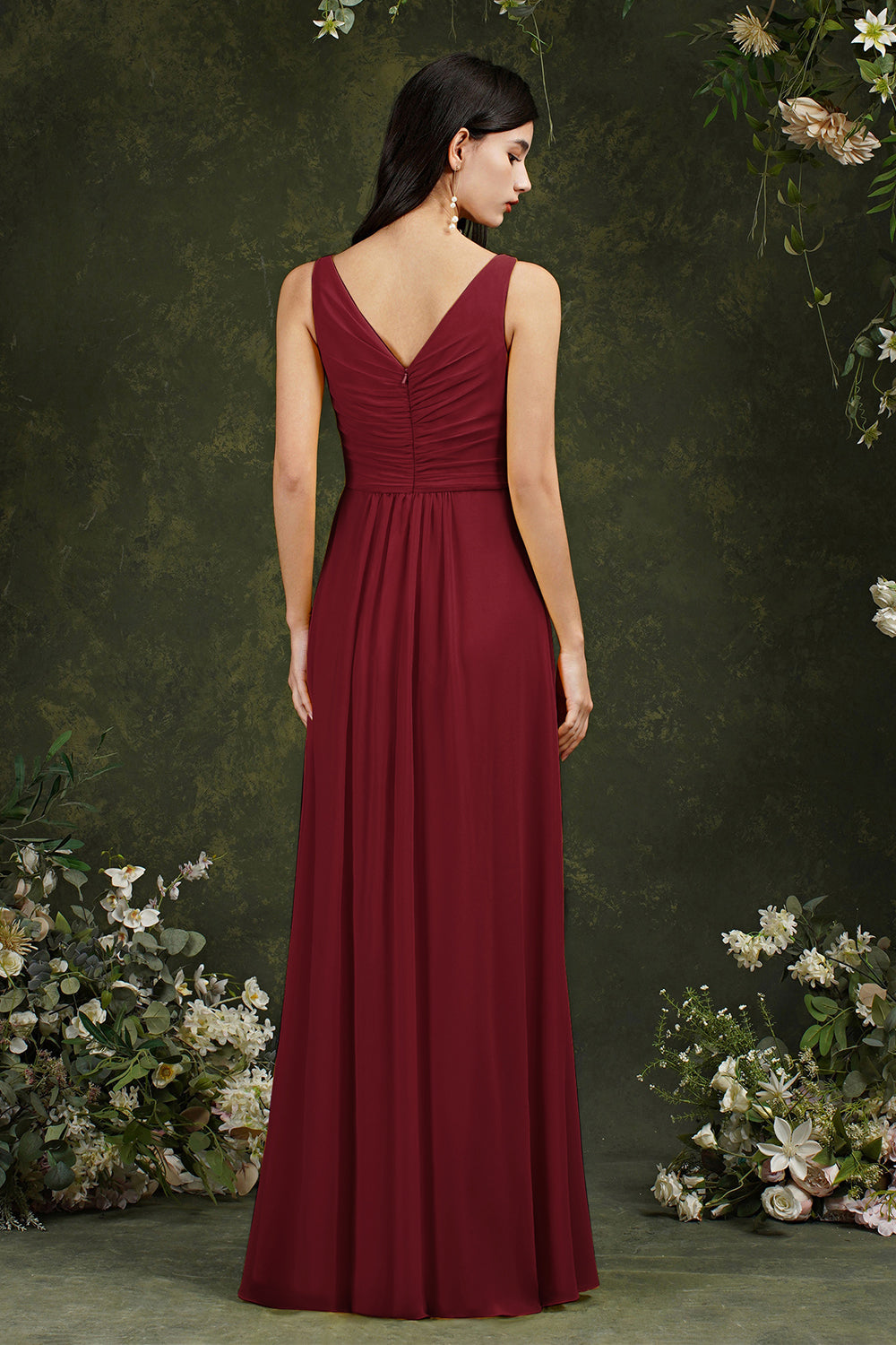 Yellow Bateau A-Line Chiffon Ruffles Split Floor-length Bridesmaid Dress With Pockets-misshow.com