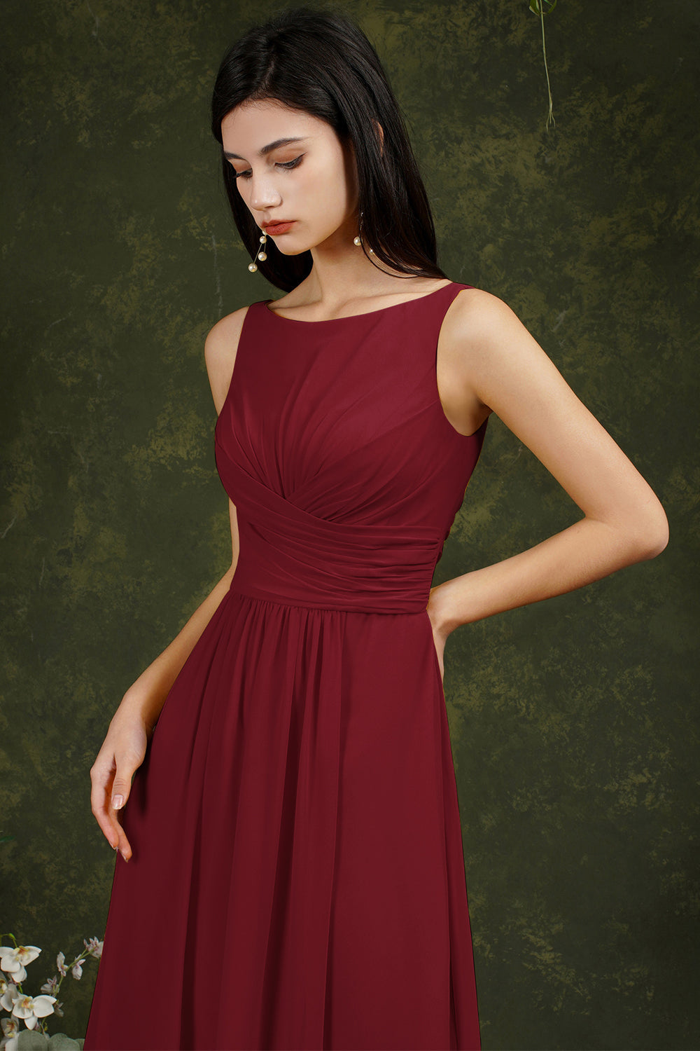 Yellow Bateau A-Line Chiffon Ruffles Split Floor-length Bridesmaid Dress With Pockets-misshow.com