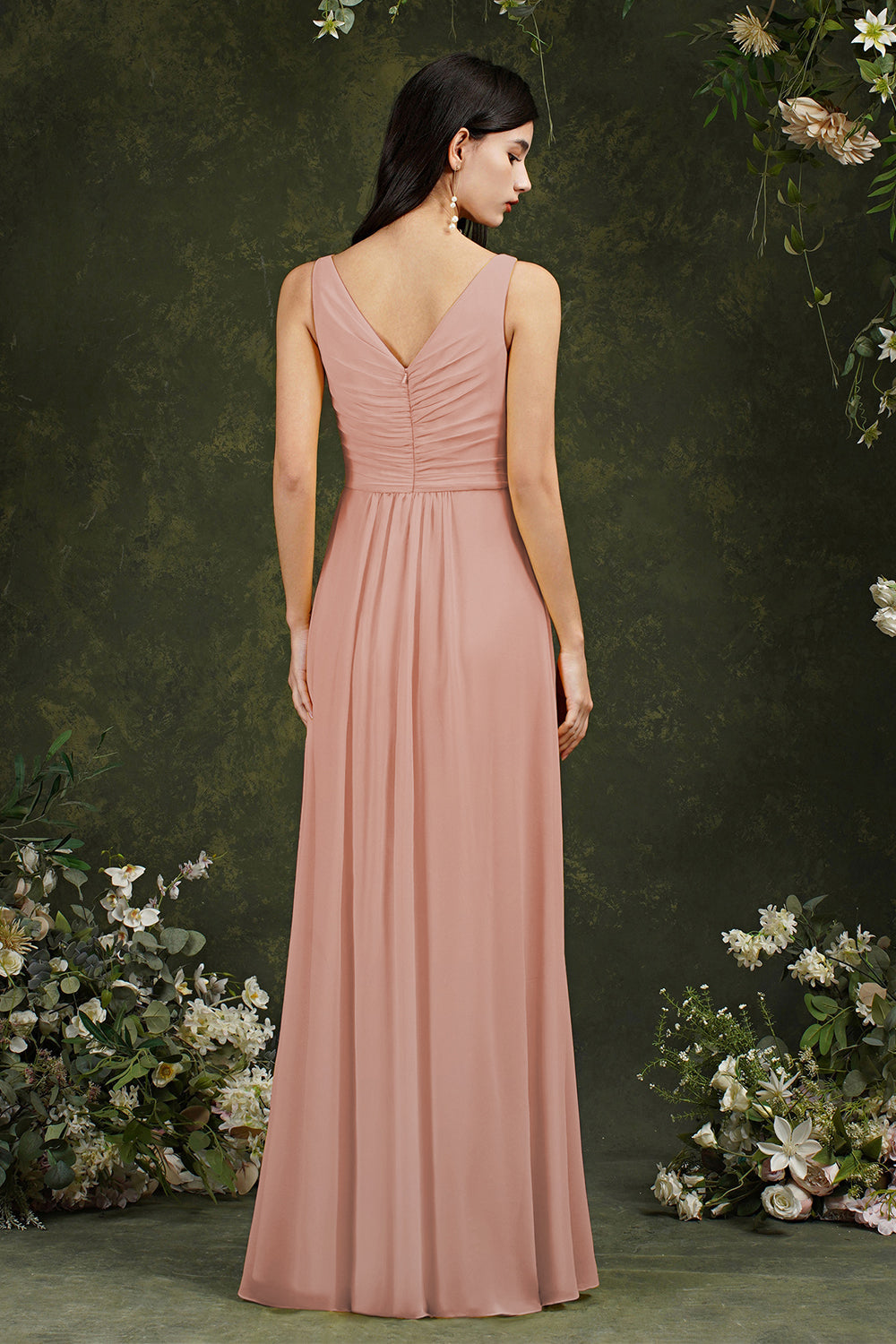 Yellow Bateau A-Line Chiffon Ruffles Split Floor-length Bridesmaid Dress With Pockets-misshow.com