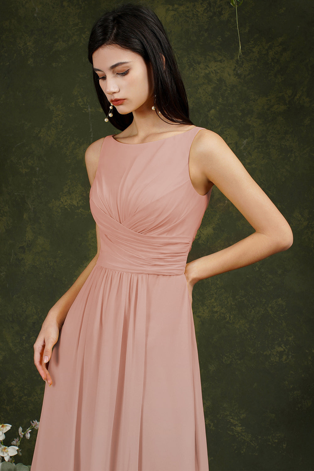 Yellow Bateau A-Line Chiffon Ruffles Split Floor-length Bridesmaid Dress With Pockets-misshow.com