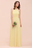 Yellow Sleeveless Chiffon Bridsmaid Dress Simple Wedding Dress-misshow.com