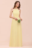Yellow Sleeveless Chiffon Bridsmaid Dress Simple Wedding Dress-misshow.com