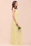 Yellow Sleeveless Chiffon Bridsmaid Dress Simple Wedding Dress-misshow.com