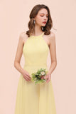 Yellow Sleeveless Chiffon Bridsmaid Dress Simple Wedding Dress-misshow.com