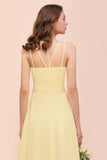 Yellow Sleeveless Chiffon Bridsmaid Dress Simple Wedding Dress-misshow.com