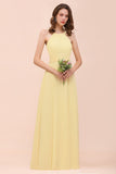 Yellow Sleeveless Chiffon Bridsmaid Dress Simple Wedding Dress
