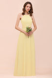 Yellow Sleeveless Chiffon Bridsmaid Dress Simple Wedding Dress-misshow.com